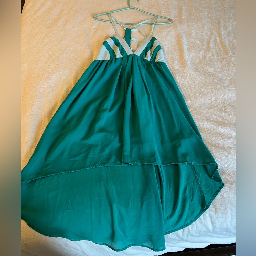 Green high-low cut-out back dress